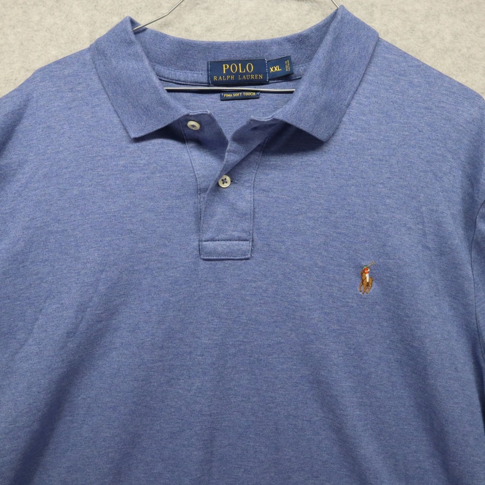 Polo Ralph Lauren Shirt Mens 2XL Pima Soft Touch Flesh Pony Blue Short Sleeve - Picture 2 of 7